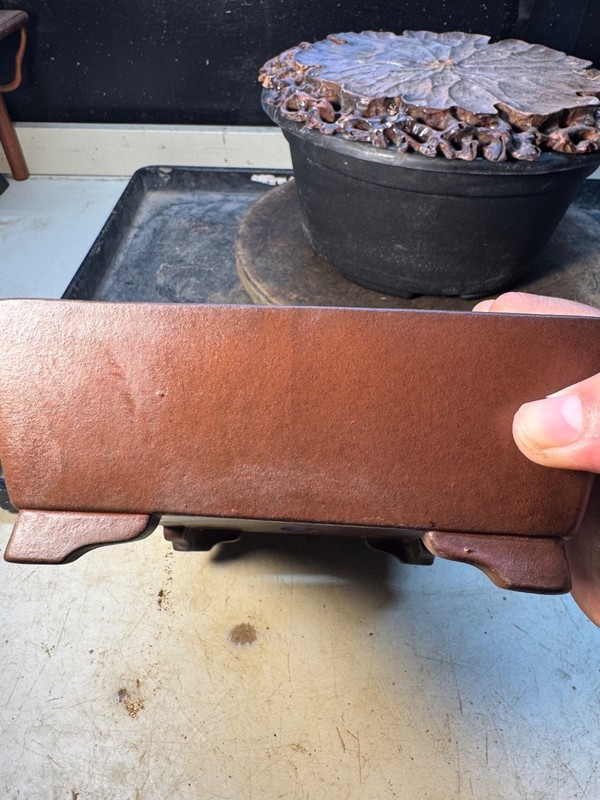 Bonsai pot Tokoname Rectangle Shape Brown Unglazed. Yamaaki gallery