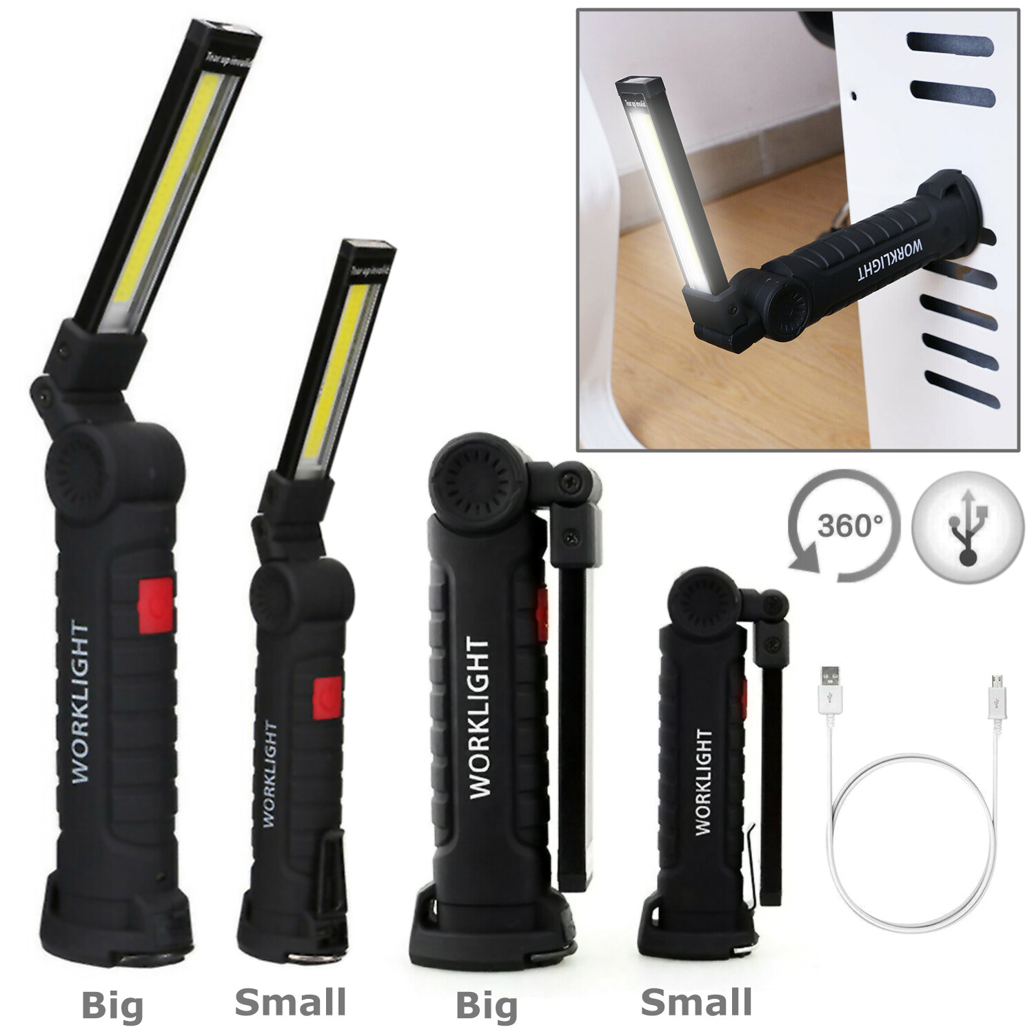 Magnetic Rechargeable COB LED RED Work Light Lamp Flashlight Folding Torch gallery