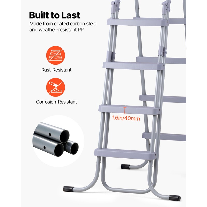 Uimoso Durable 4-Step Steel A-Frame Pool Ladder for 52in Walls, 300lbs Capacity gallery