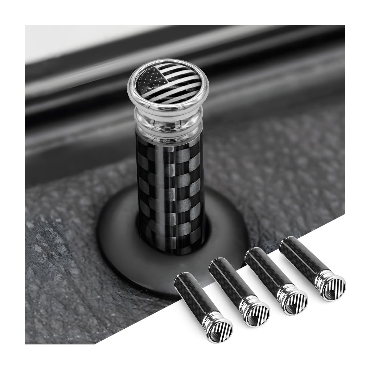 Moly Magnolia 4PCS Car Door Lock Knobs, American Flag Carbon Fiber Black gallery