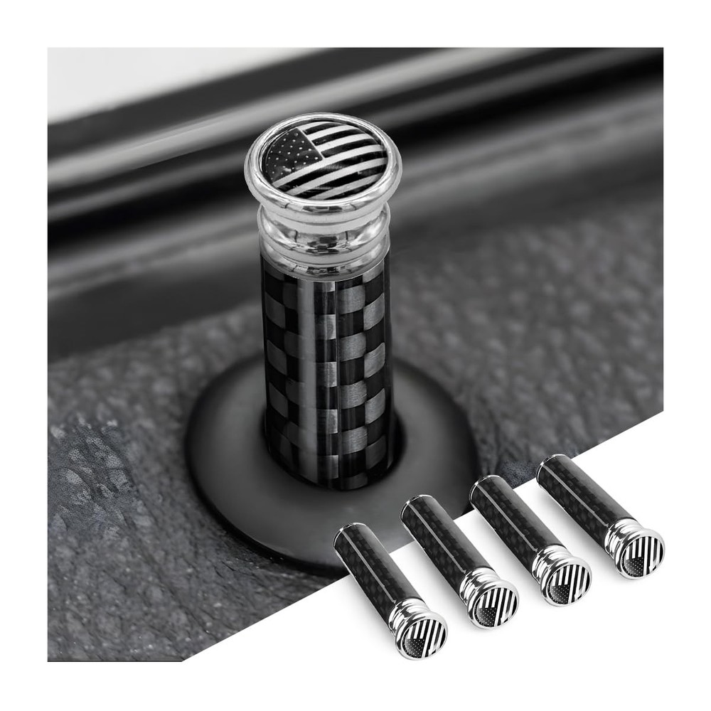 Moly Magnolia 4PCS Car Door Lock Knobs, American Flag Carbon Fiber Black