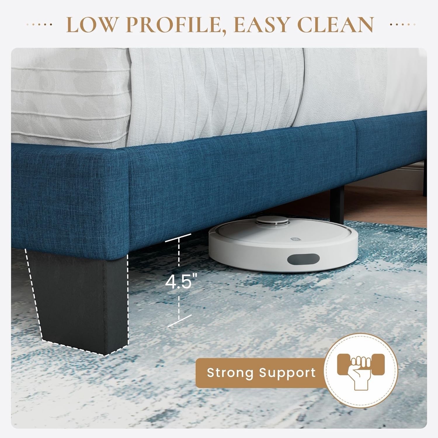 SHA CERLIN King Size Platform Bed Frame BLue- Uphostered Headboard gallery