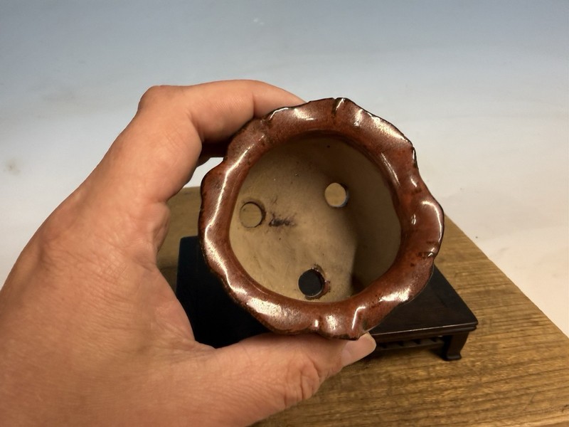 Japanese Unknown Maker Shohin Bonsai Tree Pot 3 1/8 By 1 3/4” Red Basket Glaze gallery