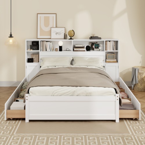 Twin Full Size Platform Bed with Storage Bookcase Headboard All-in-One Wall Beds gallery