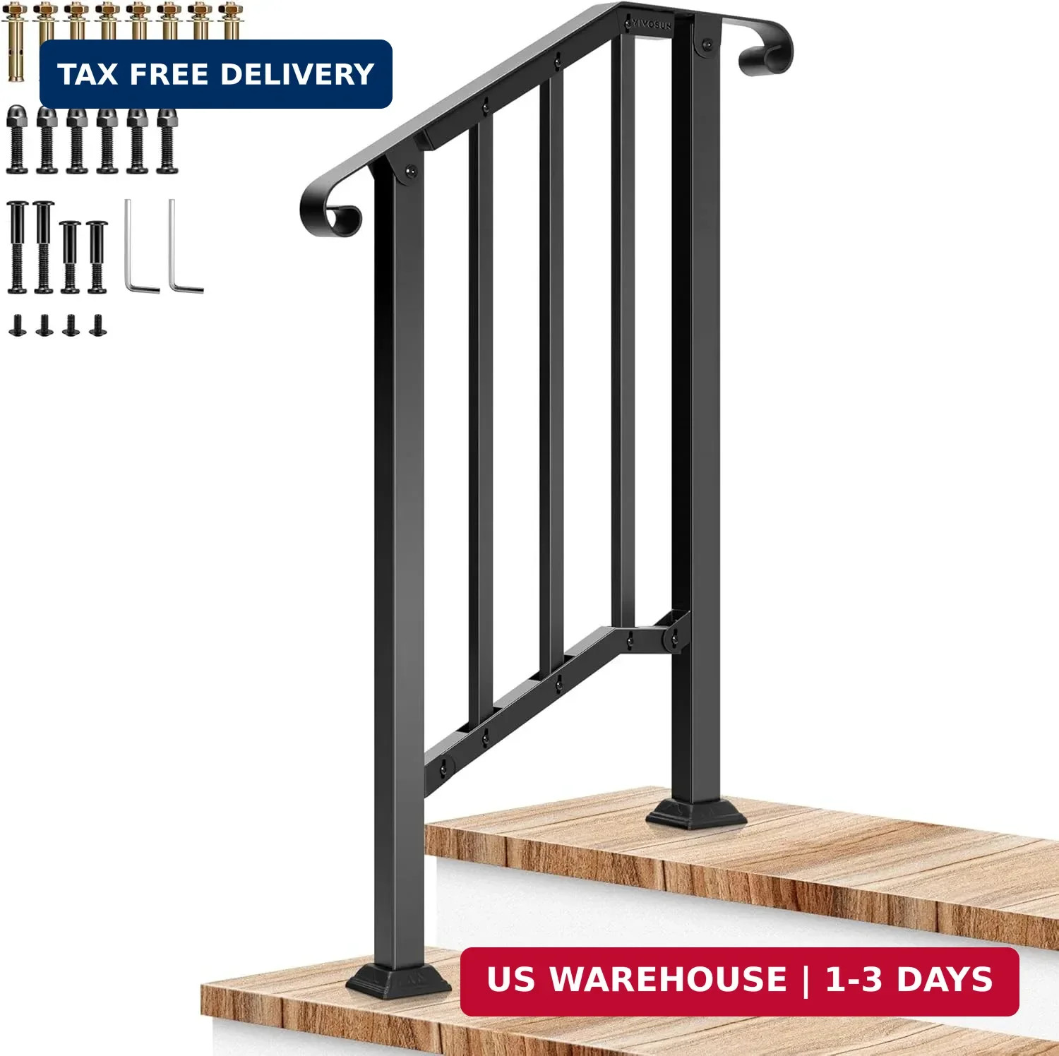 VIVOSUN Outdoor Handrail, 2 Step Stair Handrail, 26" x 36" Fits 1 to 2 Steps, Wr gallery