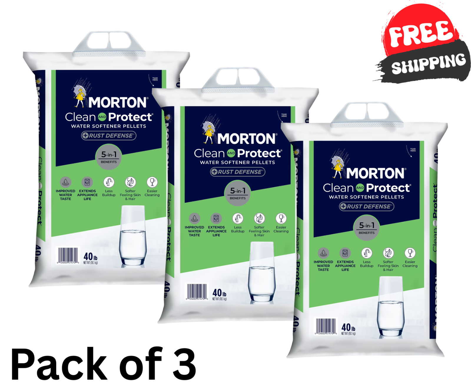 Morton Clean Protect Plus Rust Defense Water Softener Salt Pellets, 40 LB,2 PACK gallery