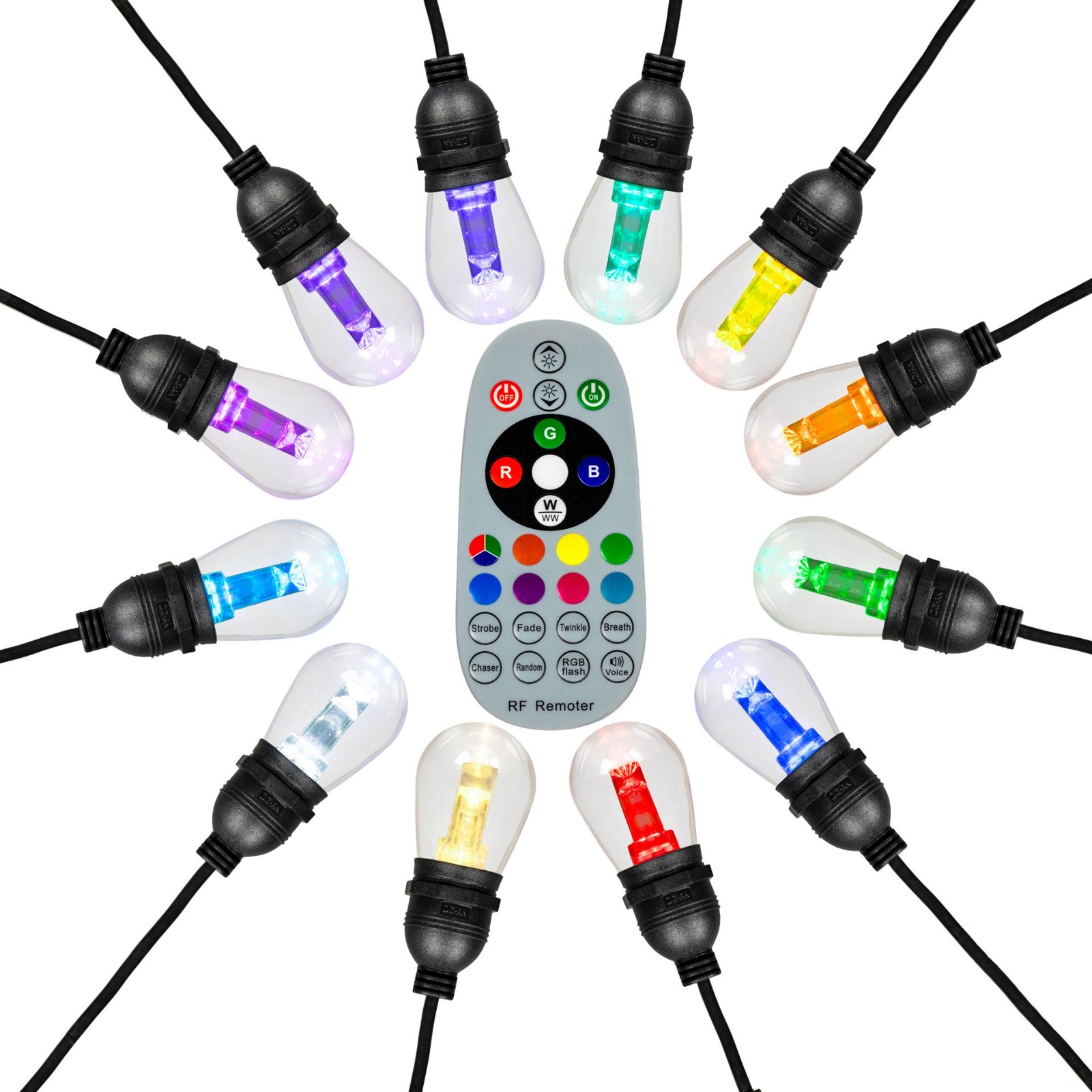 S14 RGB+WW LED Color Changing Christmas String Light Set, Black Wire gallery