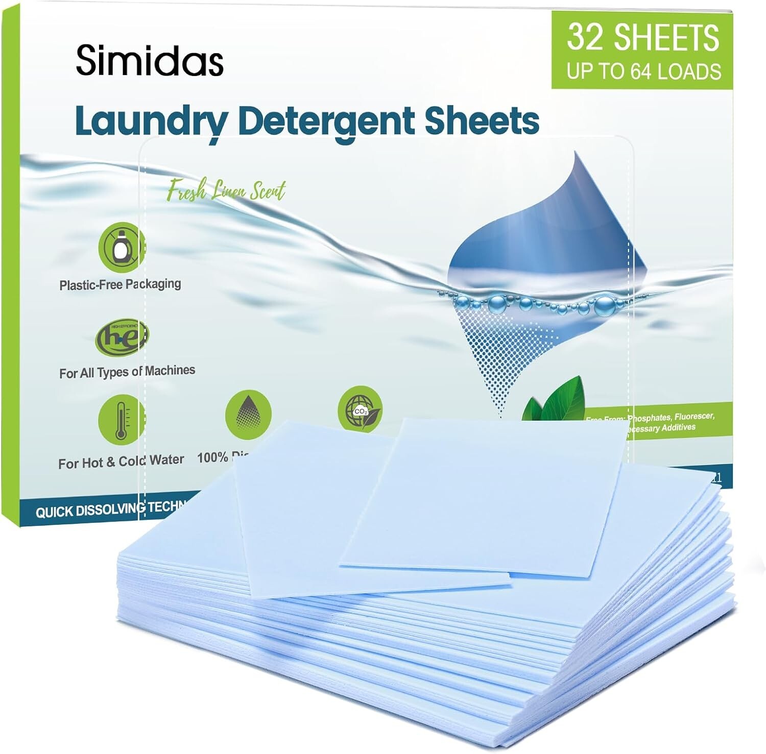 Laundry Detergent Sheets, 32 Loads Fresh Linen Scent Laundry Soap Washing No gallery