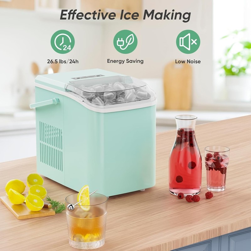 NEW Ice Makers Countertop with Handle Ice Machine Fast 6 Mins 26lbs 24H Green gallery