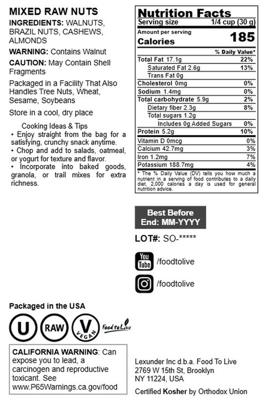 Mixed Raw Nuts - Kosher, Raw, Vegan - by Food To Live gallery