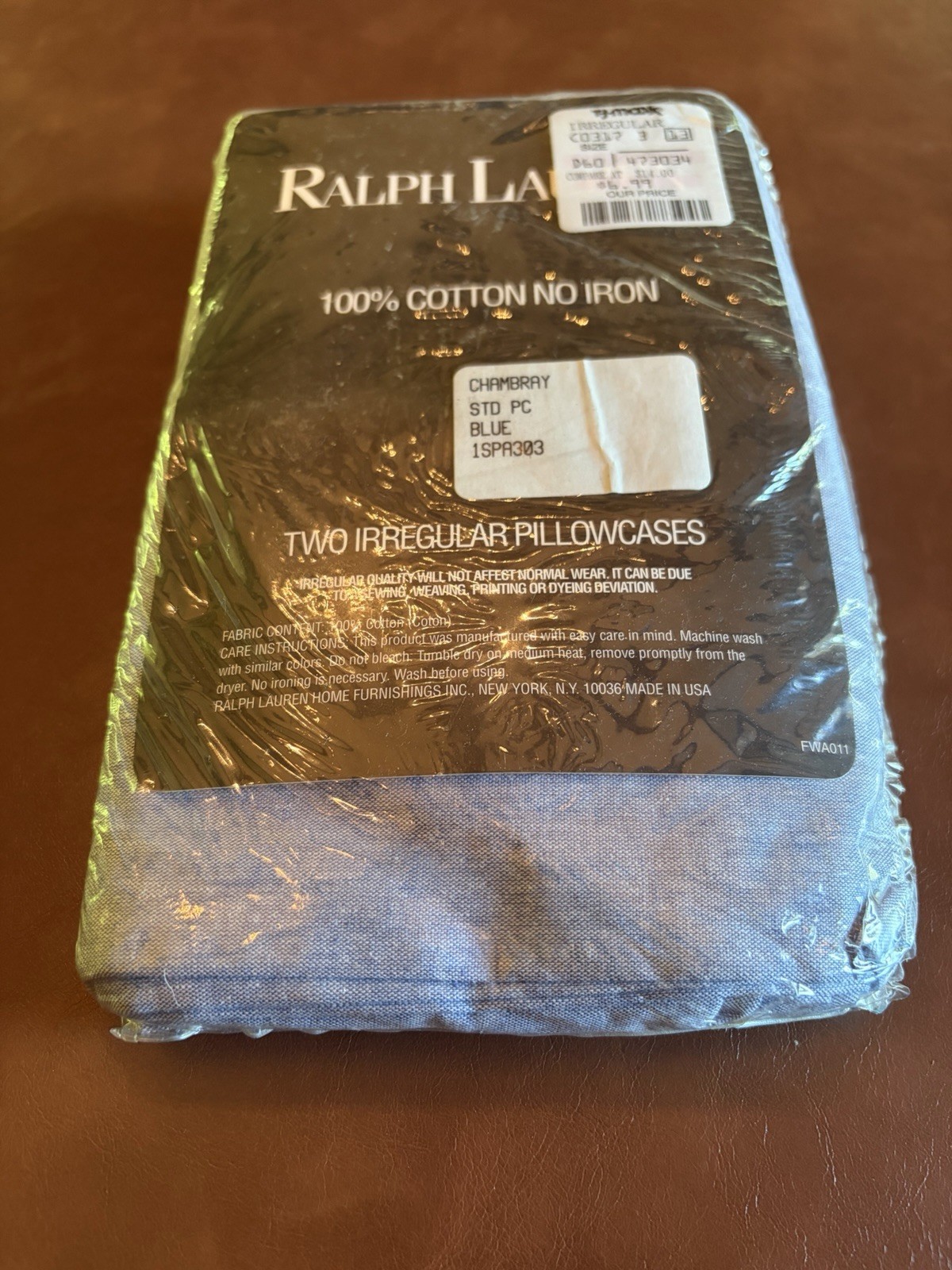 NEW Ralph Lauren Blue Chambray Standard Pillowcases Set Of 2 Irregular Vtg USA gallery