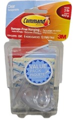 4-Pk 3M Command Clear Medium Hooks, Clear, Holds 2 lb, 6 Hooks, 12str [B1]