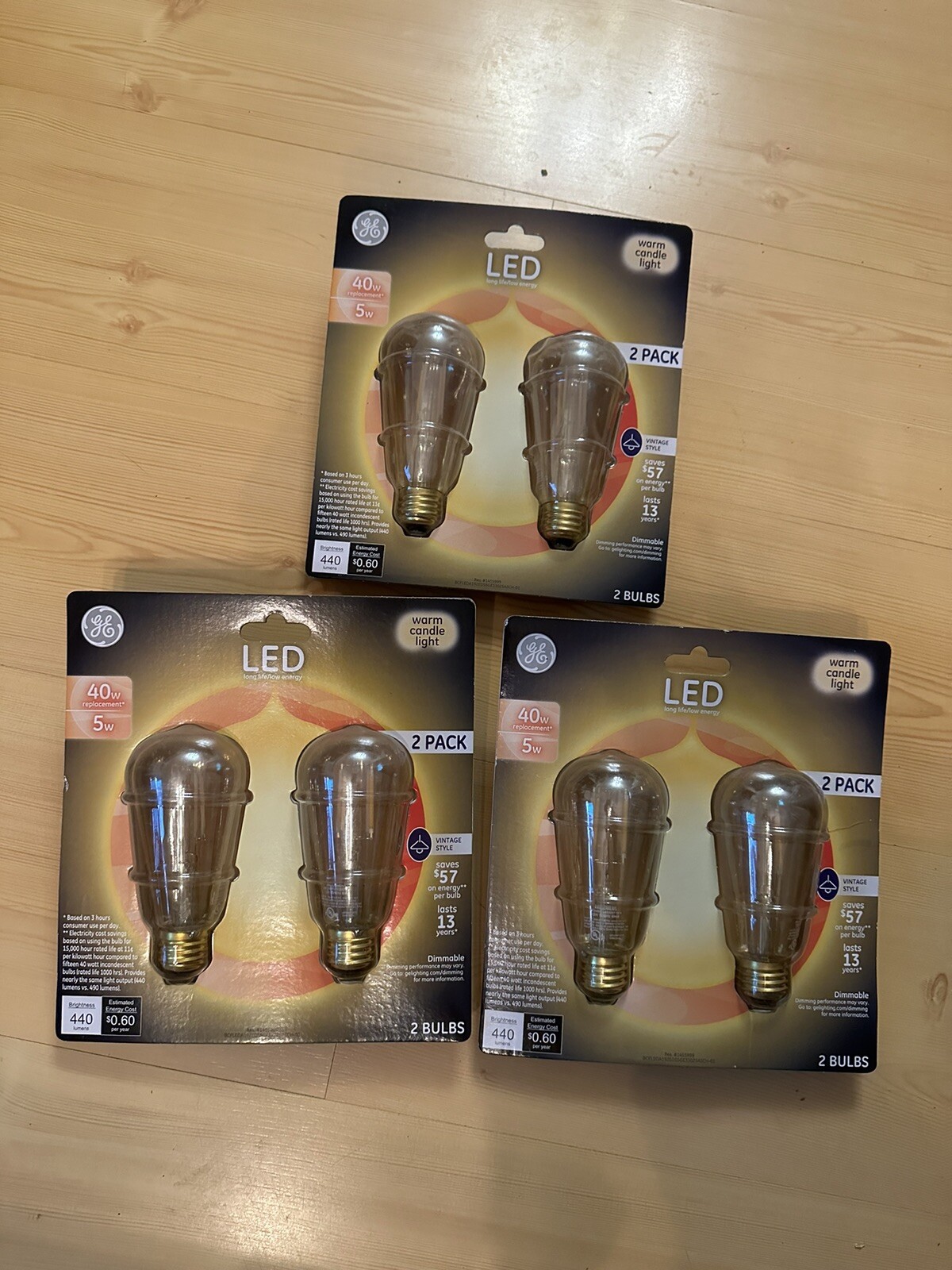 GE Led 40 Watt Vintage Style Dimmable Bulb Warm Candle Light 3-2 Packs gallery