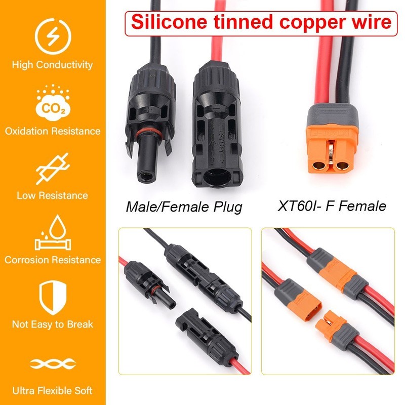 6ft/2m Solar Panel Extension Charging Cable XT60i Female to Solar Connector Wire gallery