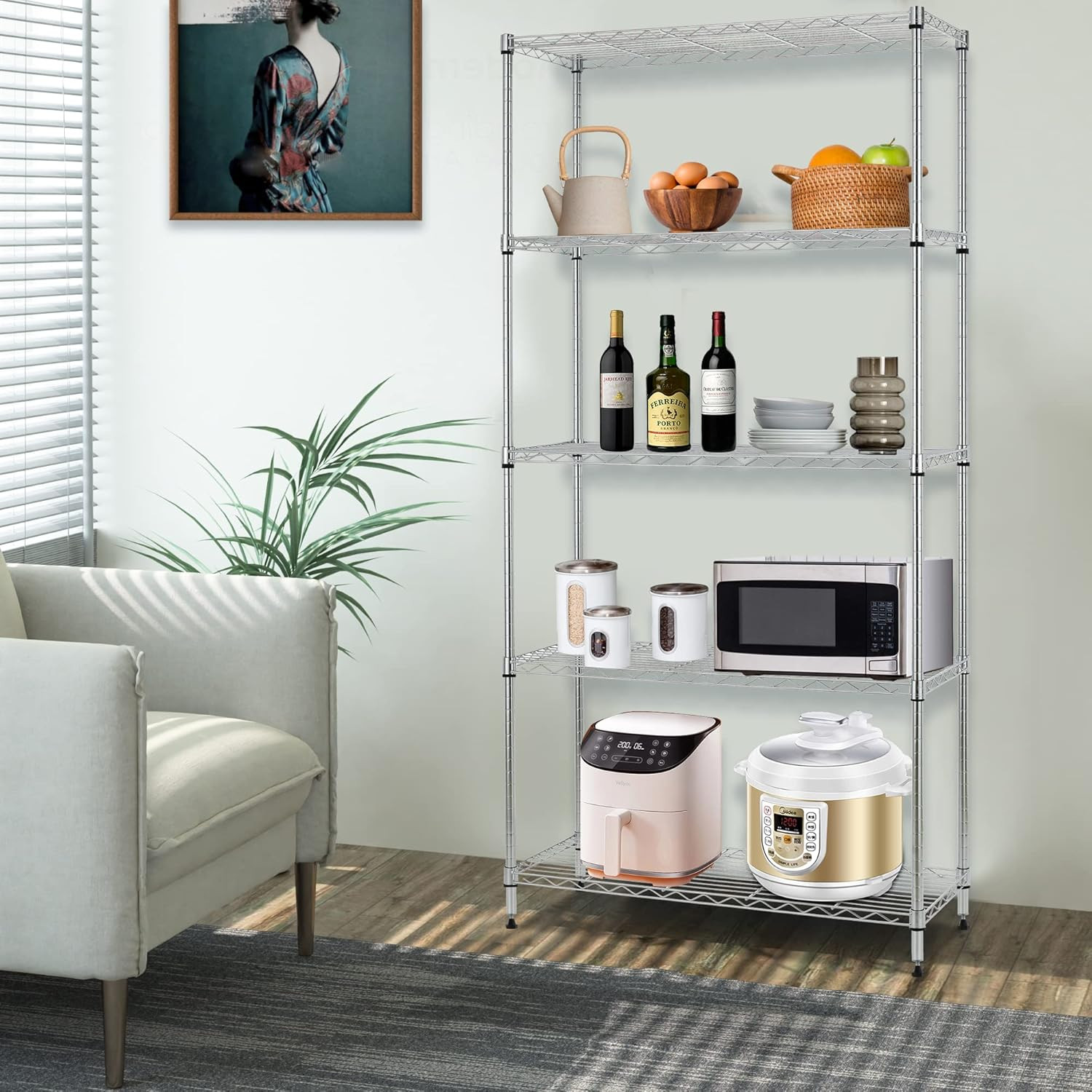 | 5-Tier Wire Storage Shelves with Wheels | 14X30X60 | Chrome | Adjustable Racks gallery