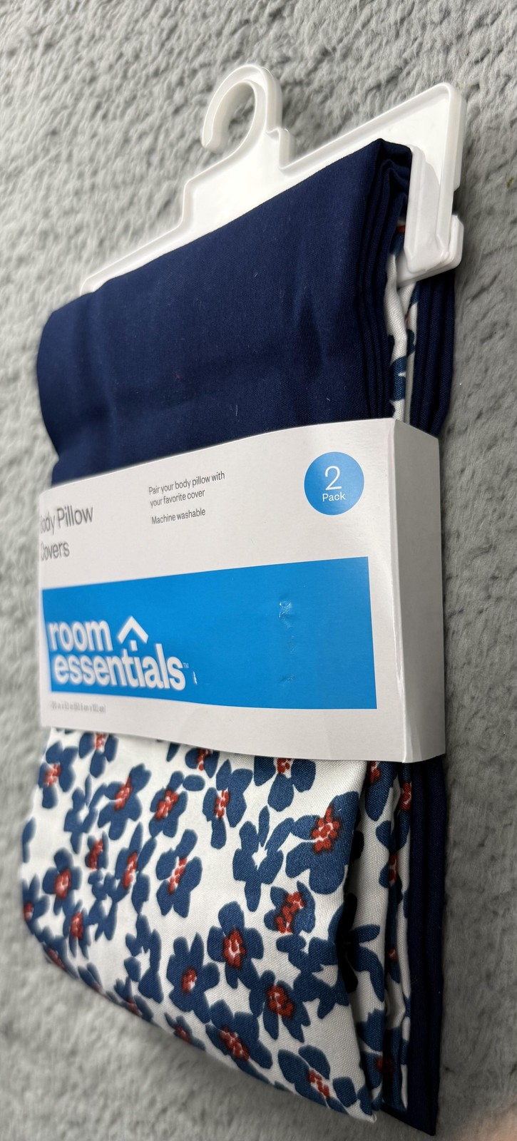 Room Essentials Body Pillow Covers 2 Pack 20x52 Navy Floral Machine Washable gallery