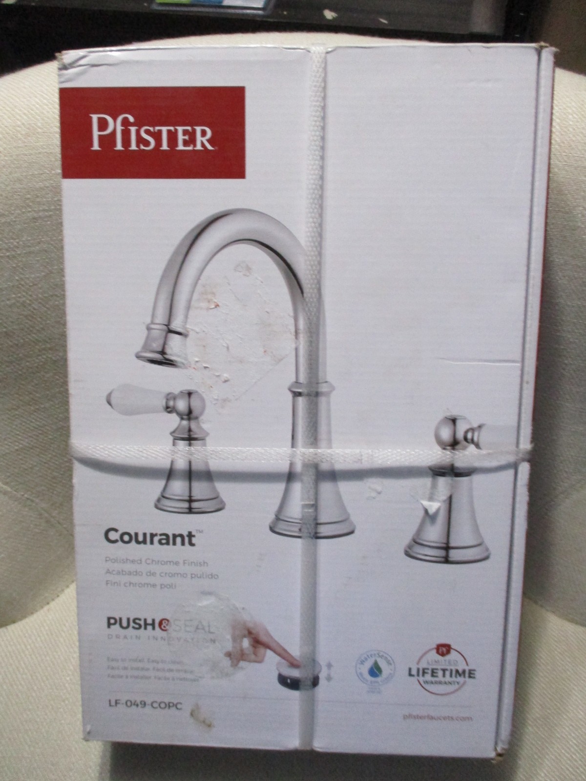 Pfister Courant 2-Handle Bathroom Faucet in Polished Chrome White Handles NEW gallery