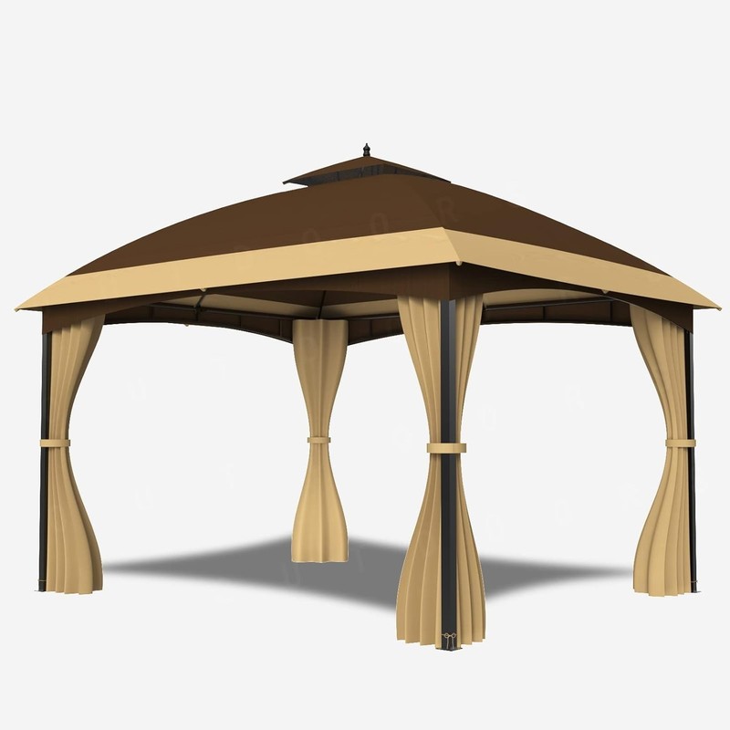 4-Piece, 10 x 13 ft, 100% Polyester Gazebo Sidewall Curtain Set - Khaki gallery