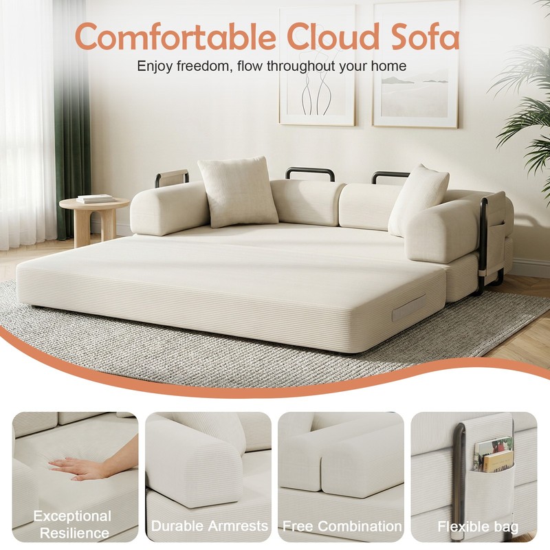 Space-Saving Compression Sofa Corduroy Skin-friendly Sleeper Bed Instant Setup gallery