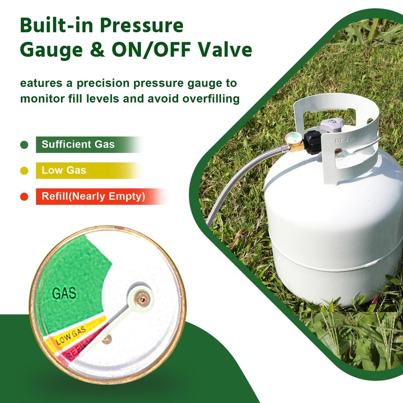 3FT Propane Refill Adapter Hose, 1 lb Tank, Gauge, On/Off Valve, 20lb to 1lb gallery