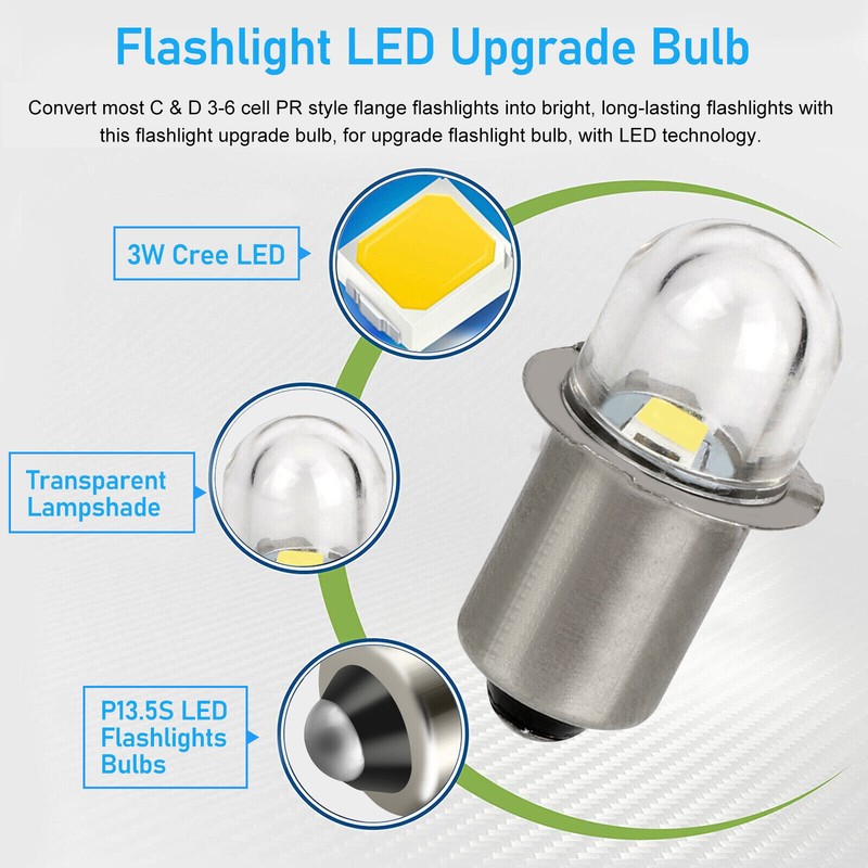 6pcs P13.5S LED Flashlight Lights Torch Lamp Bulbs 3V White Upgrade Replacement gallery