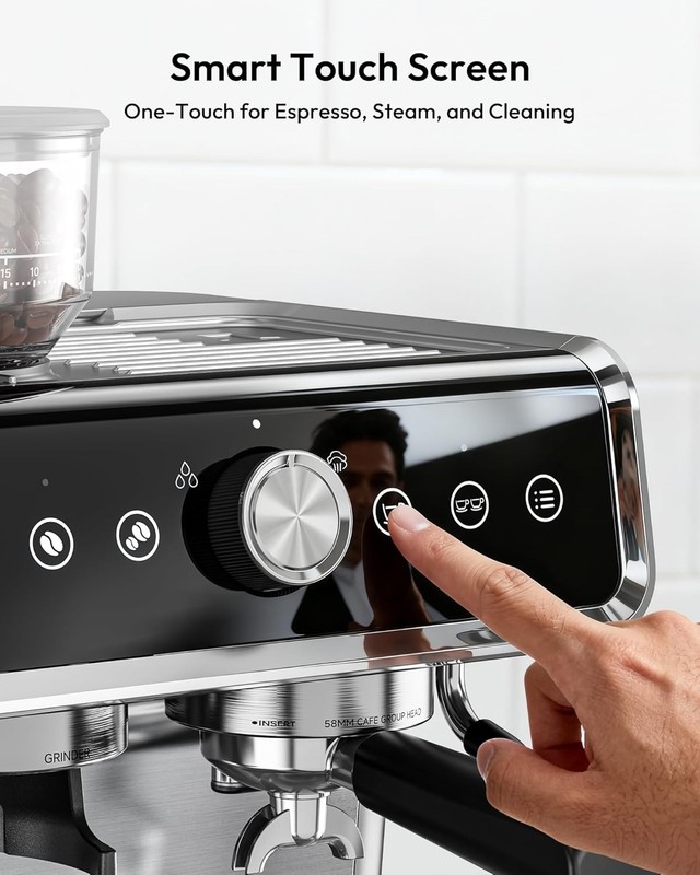 EUHOMY Espresso Machine with Grinder, 20 Bar Coffee Maker - Silver - Model CM002 gallery