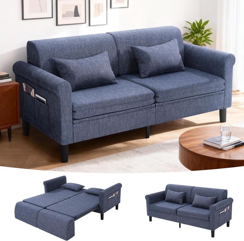 Sofa Bed Sleeper Convertible Pull-Out Bed Couch with Storage Pockets & 2 Pillows gallery