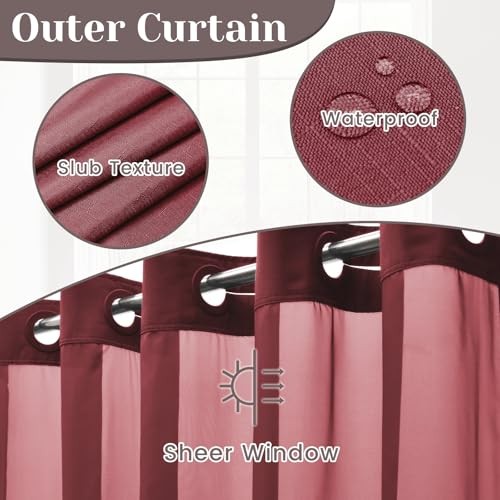 No Hook Slub Textured Shower Curtain with Snap 71"W x 74"L (Pack of 1) Burgundy gallery