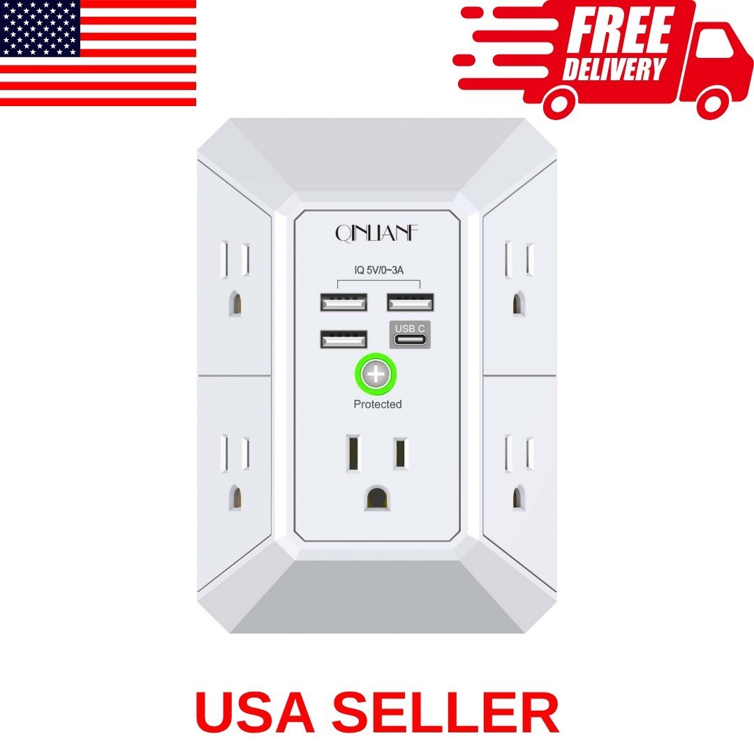 5 Outlet Wall Charger Surge Protector - 4 USB Ports - 1680J Multi Plug Extender gallery