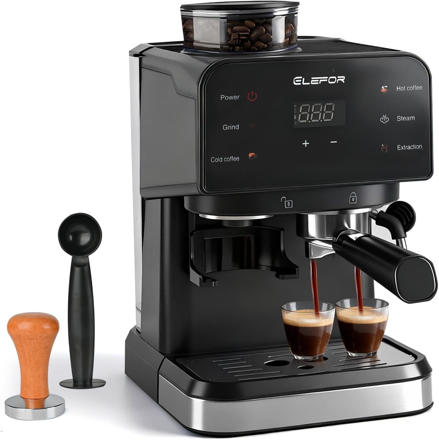Espresso Machine 20 Bar, Coffee Maker with grinder Black gallery