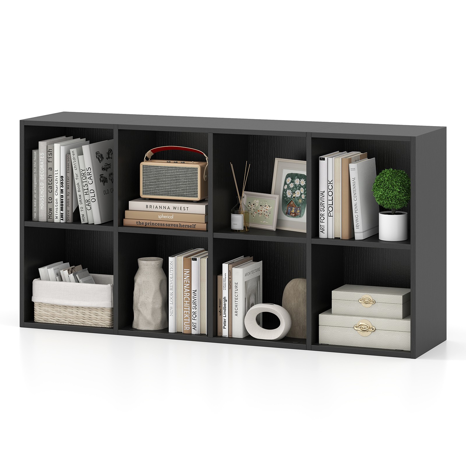 8-Cube Bookcase Bookshelf with 2 Anti-Tipping Kits Storage Organizer,Black gallery