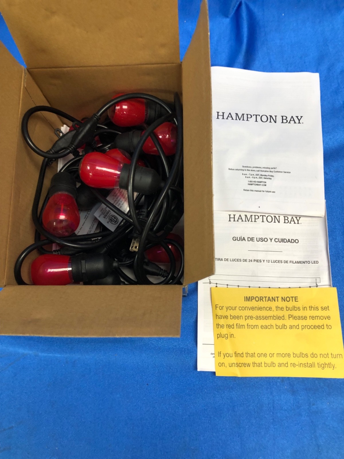 Hampton Bay 12-Light 24ft String Lights S14 Filament Indoor Outdoor New Open Box gallery