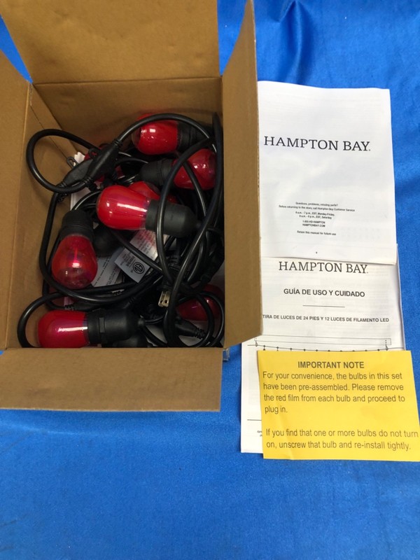 Hampton Bay 12-Light 24ft String Lights S14 Filament Indoor Outdoor New Open Box gallery