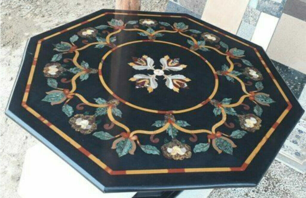16" black Marble Dining Coffee corner Center Table Top inlay antique Mosaic d29 gallery