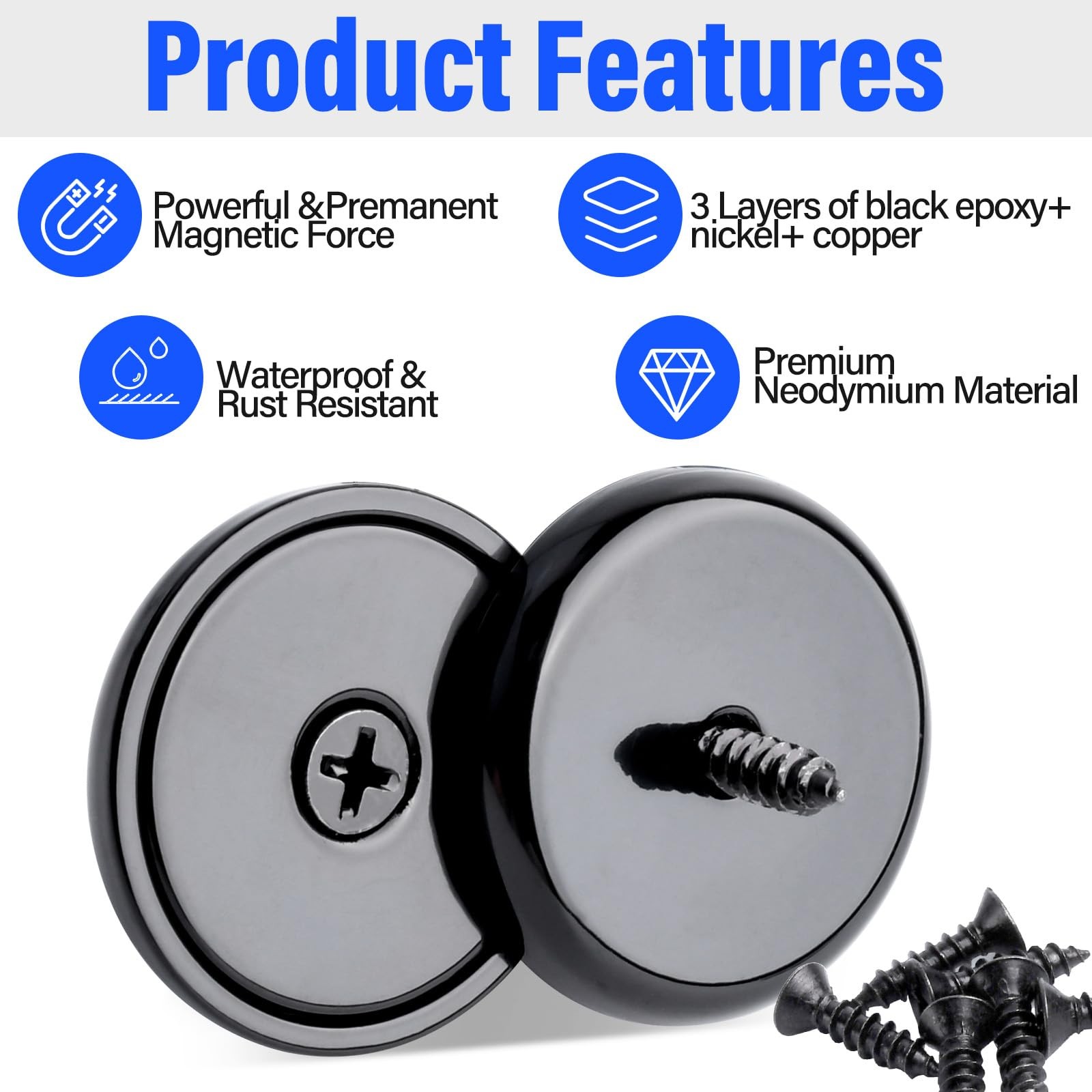 8 Pack Strong Neodymium Cup Magnets 22LBS, 20x6mm with 4.5mm hole-8P, Black gallery