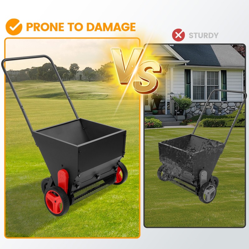 Lawn Drop Spreader, Compost Spreader, Adjustable Rate Metal Mesh Basket for Feed gallery