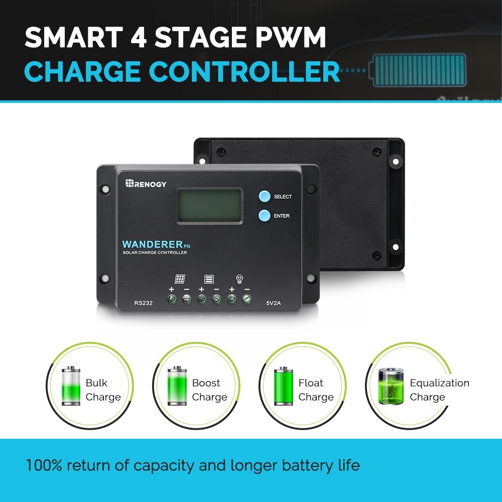 Renogy Wanderer 10A PWM Solar Charge Controller Positive Ground LCD Regulator gallery