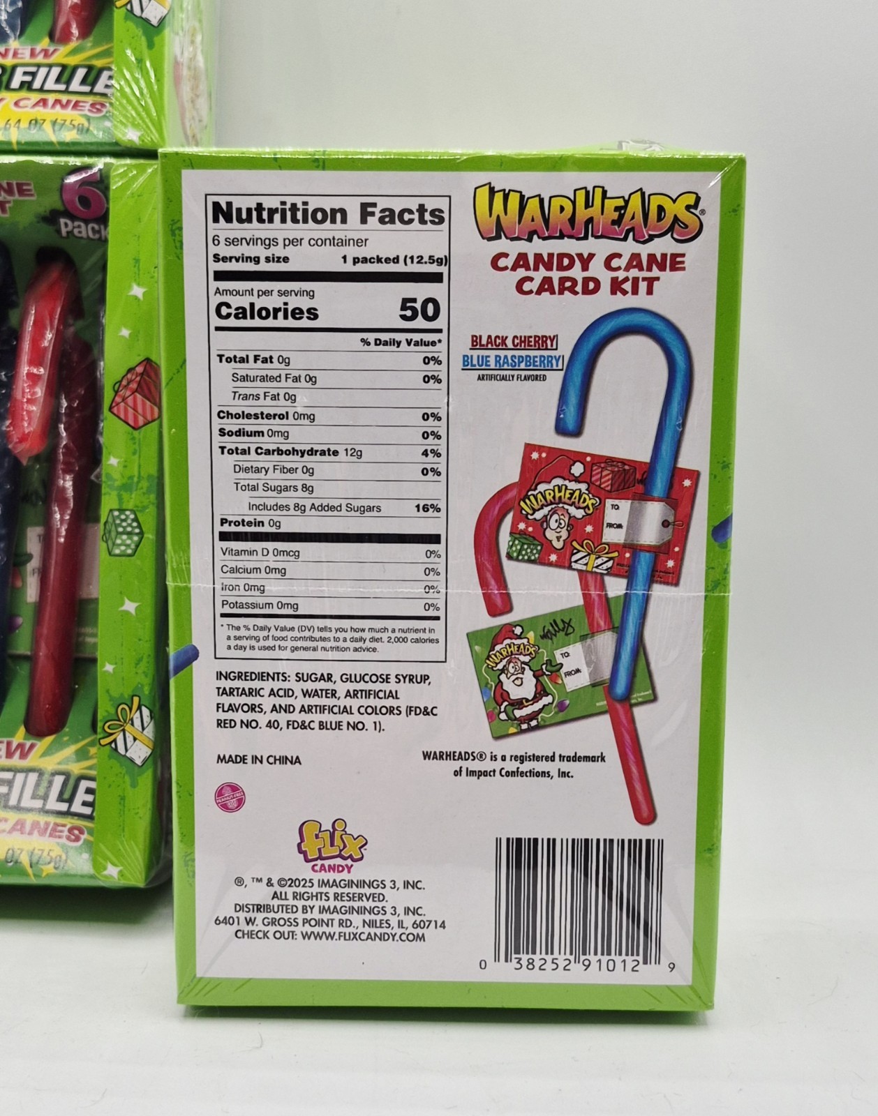 4× 2.64oz WARHEADS Candy Cane Card Kits Sour-Filled Blue Raspberry+Black Cherry gallery