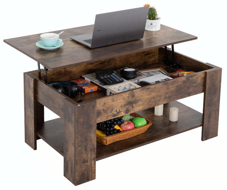 FDW Lift Top Coffee Table with Hidden Compartment and Storage Shelf Wooden Lift gallery