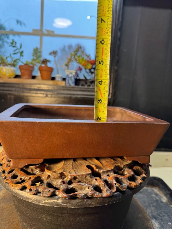Bonsai pot Tokoname Rectangle Shape Brown Unglazed. Yamaaki gallery