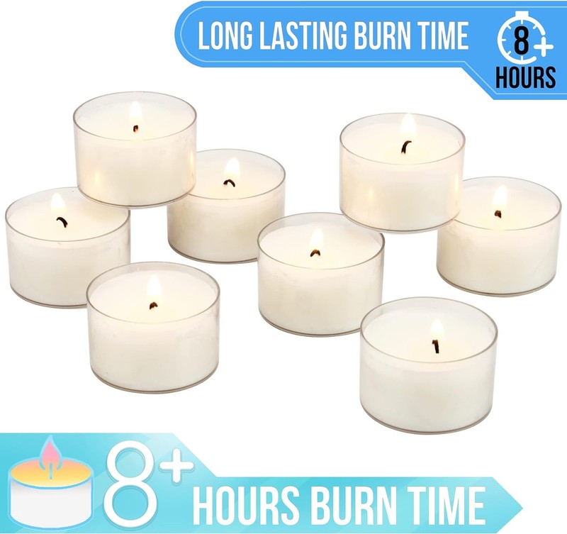 48 Count White Unscented Smokeless Long Burning Clear Cup Tea Light Candles gallery