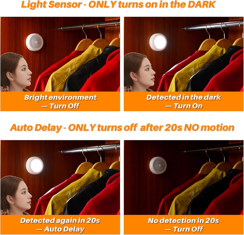 STAR-SPANGLED 3 Pack 3.1” Motion Sensor Lights Indoor AA Battery Operated, Stick gallery