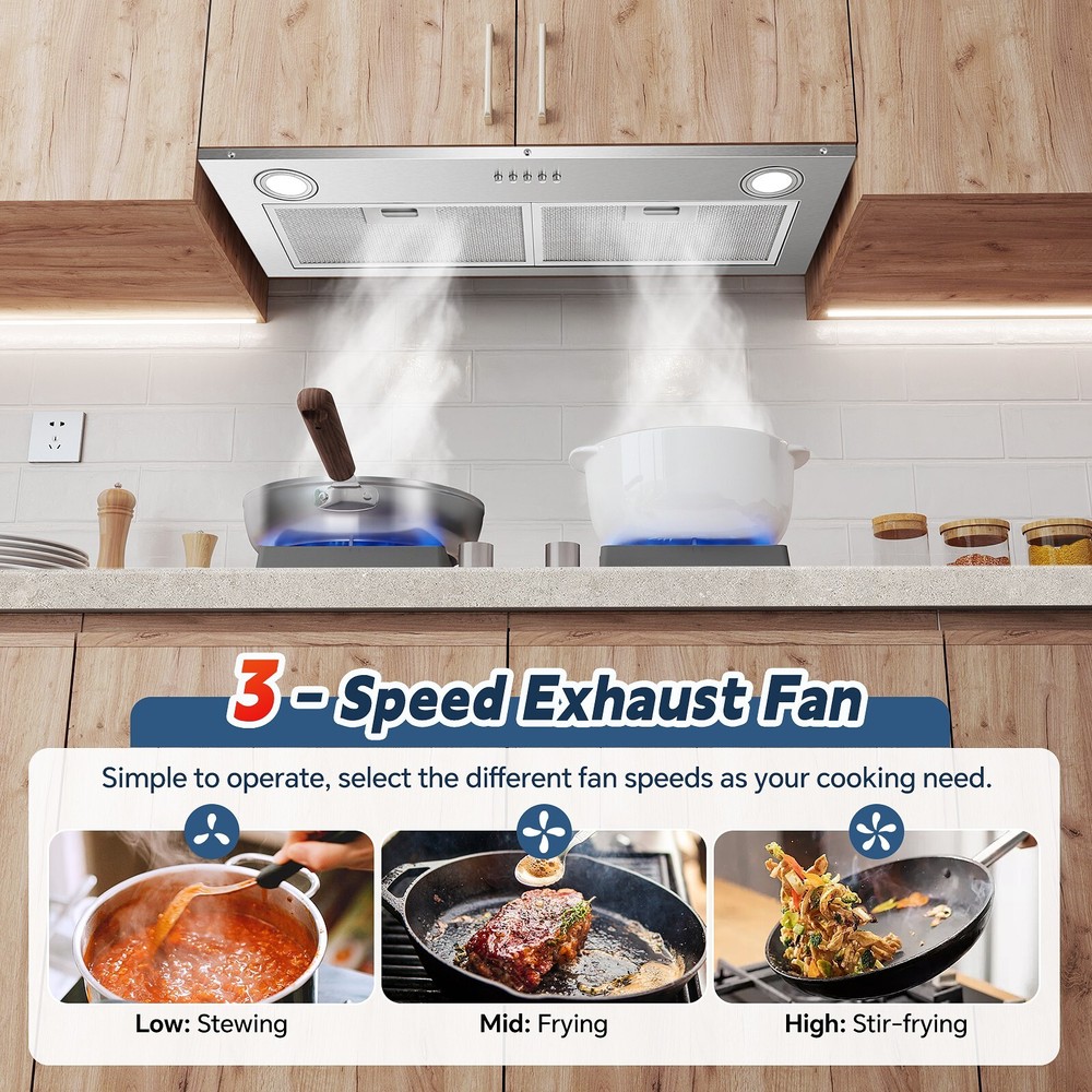30" Built-in/Insert Range Hood 450CFM Kitchen Stainless Steel Stove Vent w/LEDs