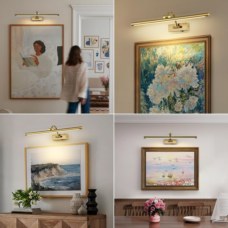 Wireless Picture Lights with Remote and Timer Rechargeable Brass Gallery Lightin gallery