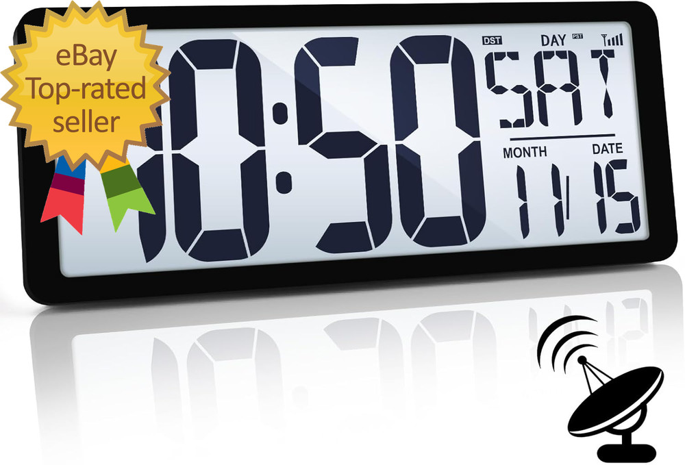 Atomic Clock with Backlight, 14.2" Large Digital Wall Clock Battery Operated
