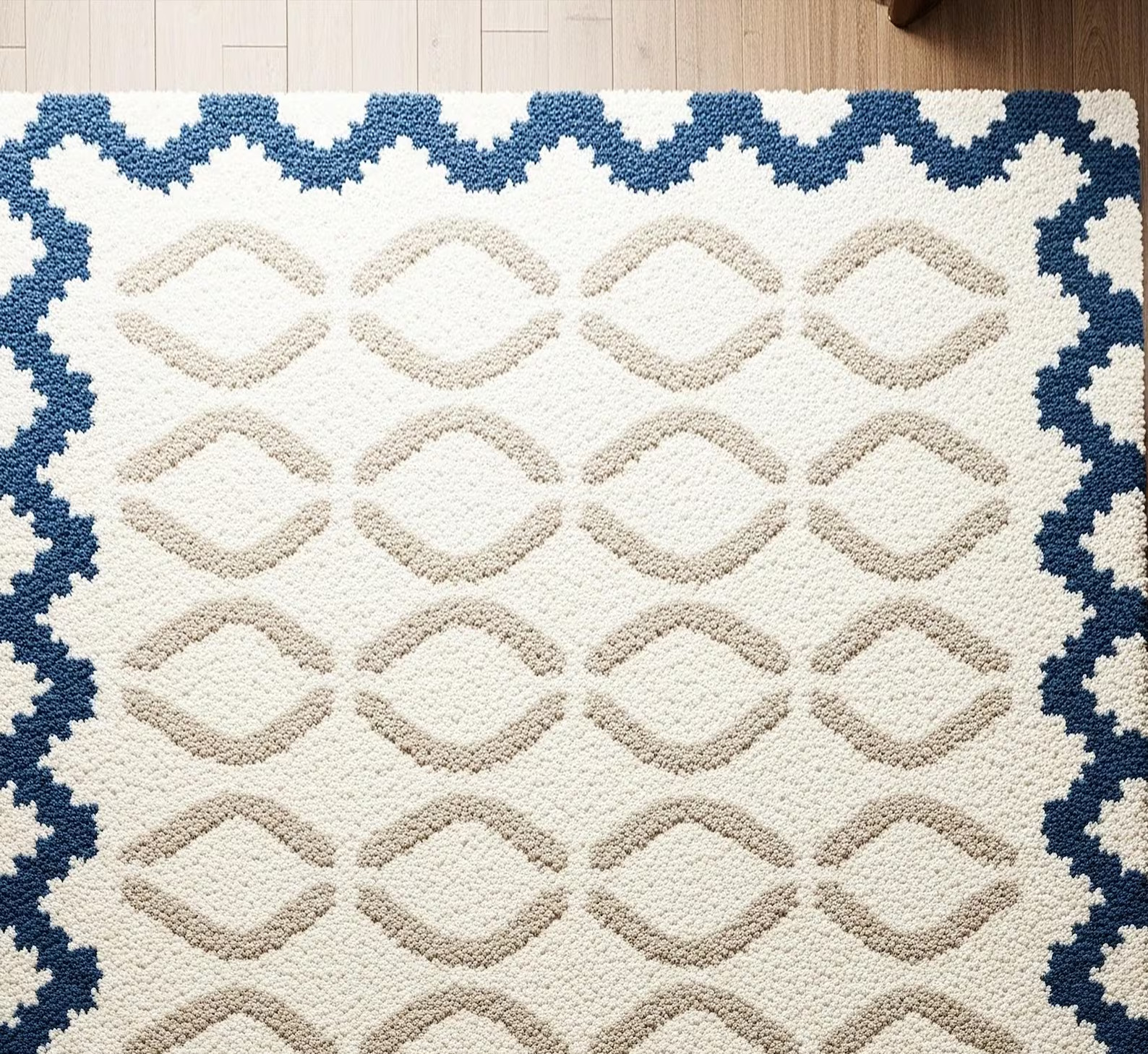White Blue Beige Hand Tufted Rug, Modern Geometric Wool Area Rugs for Bedroom gallery