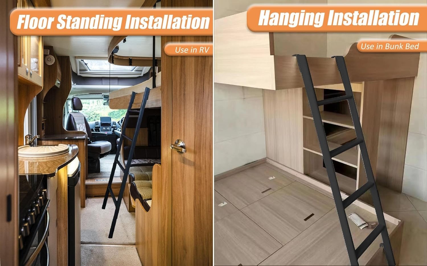 RV Bunk Bed Ladder Steel Adjustable Hooks Non Slip 330lb Capacity gallery