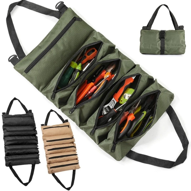 Multi-Purpose Tool Roll Up Bag 5 Pocket Wrench Pouch Canvas Hanging Organizer US gallery
