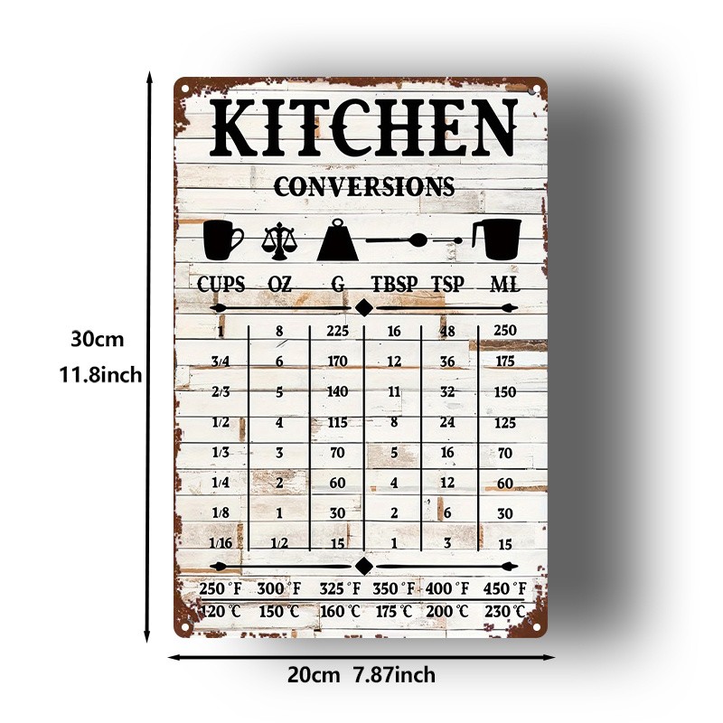 Metal Measuring Cup Chart Sign 8x12 Inches Retro Kitchen Decor gallery