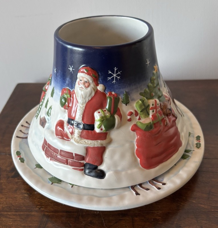 New Yankee Candle Large Topper Shade & Underplate Santa Sleigh Deer Trees Snow gallery